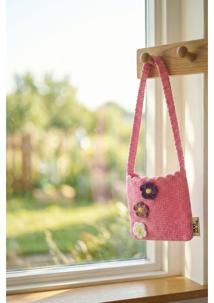 El Örgüsü Kız Çocuk Omuz Çantası - Pinky Bloom - 3D Çiçekli - Pembe indirimleri