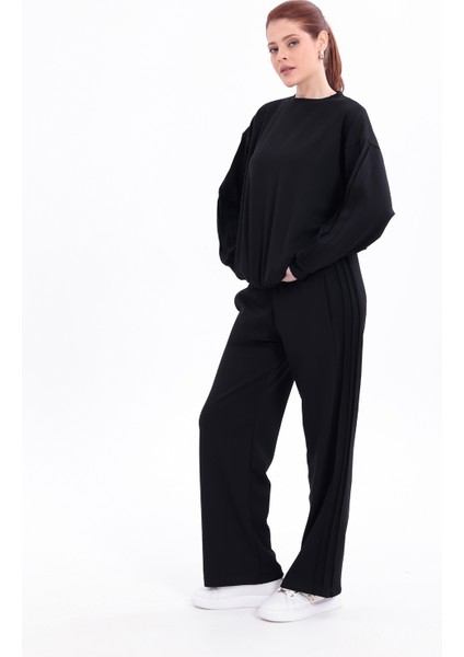 Yanları Nervürlü Katlamalı Uzun Kollu Yumuşak Akışkan Kumaş Viskon Günlük Alt Üst Takım fiyatları