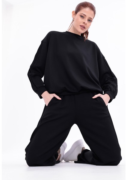 Yanları Nervürlü Katlamalı Uzun Kollu Yumuşak Akışkan Kumaş Viskon Günlük Alt Üst Takım indirimleri