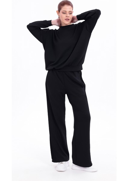 Yanları Nervürlü Katlamalı Uzun Kollu Yumuşak Akışkan Kumaş Viskon Günlük Alt Üst Takım