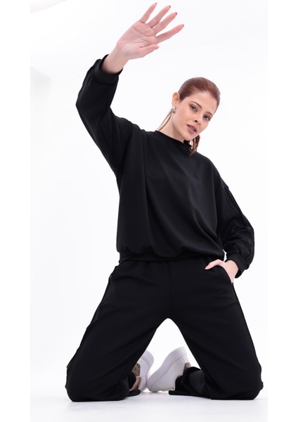 Yanları Nervürlü Katlamalı Uzun Kollu Yumuşak Akışkan Kumaş Viskon Günlük Alt Üst Takım