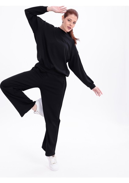 Yanları Nervürlü Katlamalı Uzun Kollu Yumuşak Akışkan Kumaş Viskon Günlük Alt Üst Takım