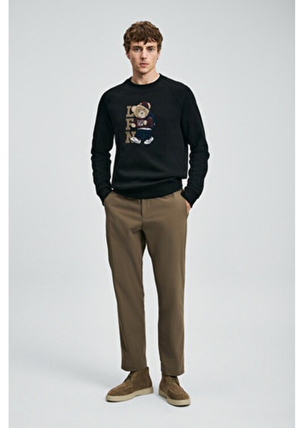 Storm Erkek Sweatshirt Uzun Kol Düz Siyah Regular Fit Konforlu Tasarım