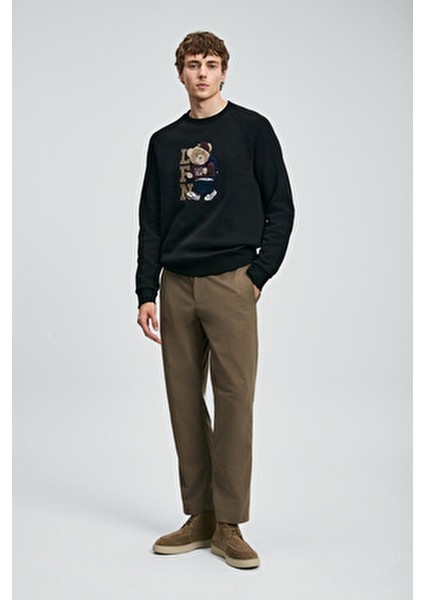 Storm Erkek Sweatshirt Uzun Kol Düz Siyah Regular Fit Konforlu Tasarım