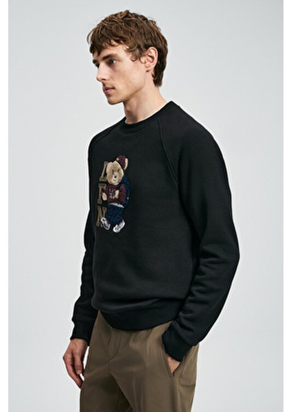 Storm Erkek Sweatshirt Uzun Kol Düz Siyah Regular Fit Konforlu Tasarım