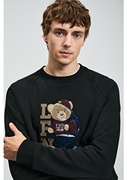 Storm Erkek Sweatshirt Uzun Kol Düz Siyah Regular Fit Konforlu Tasarım