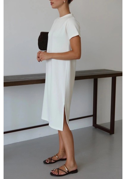 Modal Yırtmaçlı Elbise Beyaz Pt modelleri