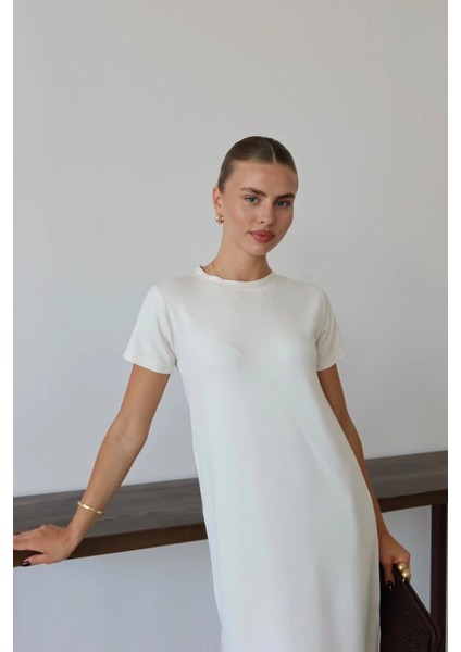 Modal Yırtmaçlı Elbise Beyaz Pt fırsatları