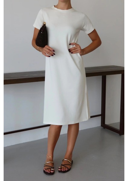 Modal Yırtmaçlı Elbise Beyaz Pt indirimleri