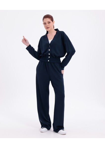 Beli Lastikli V Yaka Çıtçıtlı Ekstra Yumuşak Kumaş Lacivert Şık Gipeli Eşofman Takım fiyatları