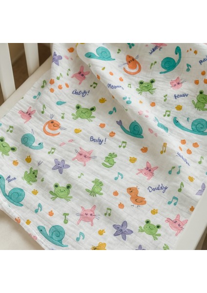 Hayvan Desenli 2 Kat %100 Pamuk Müslin Bebek Battaniye (140X120 Cm) fırsatları