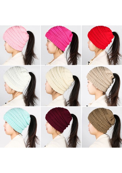 Düz Renk At Kuyruğu Şapka Sonbahar ve Kış Modelleri Yün Örme Şapka Etiketli Değil Sıcak Kulak Koruma Kravat At Kuyruğu Kazak Şapka (Yurt Dışından) modelleri