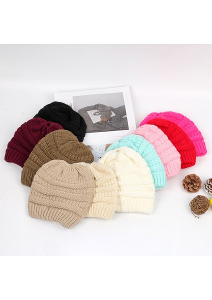 Düz Renk At Kuyruğu Şapka Sonbahar ve Kış Modelleri Yün Örme Şapka Etiketli Değil Sıcak Kulak Koruma Kravat At Kuyruğu Kazak Şapka (Yurt Dışından) fırsatları