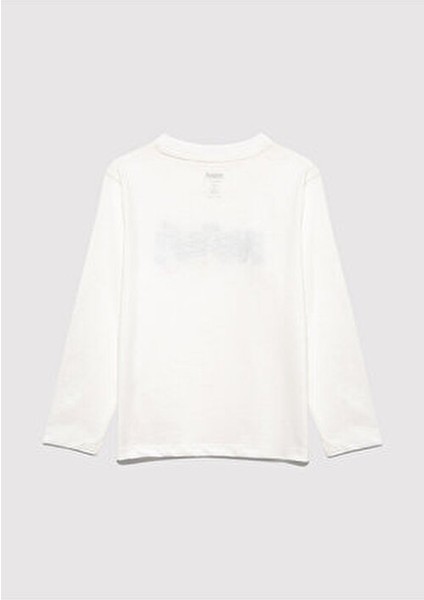 Mavi Pati Baskılı Ekru Tişört Kız Çocuk İçin Uzun Kol Pamuklu Günlük Stil