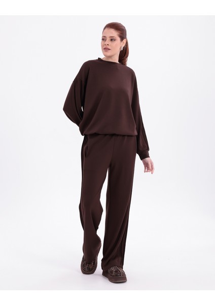Yanları Nervürlü Katlamalı Uzun Kollu Yumuşak Akışkan Kumaş Viskon Günlük Alt Üst Takım indirimleri