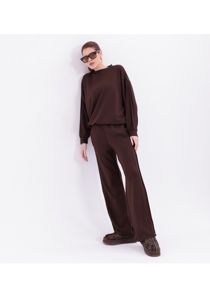 Yanları Nervürlü Katlamalı Uzun Kollu Yumuşak Akışkan Kumaş Viskon Günlük Alt Üst Takım