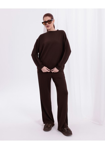 Yanları Nervürlü Katlamalı Uzun Kollu Yumuşak Akışkan Kumaş Viskon Günlük Alt Üst Takım