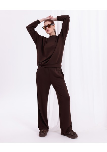 Yanları Nervürlü Katlamalı Uzun Kollu Yumuşak Akışkan Kumaş Viskon Günlük Alt Üst Takım