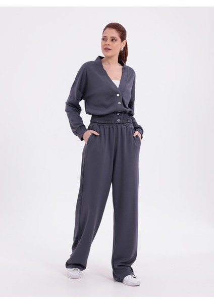 Beli Lastikli V Yaka Çıtçıtlı Ekstra Yumuşak Kumaş Antrasit Koyu Gri Şık Gipeli Eşofman Takım fiyatları