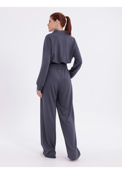 Beli Lastikli V Yaka Çıtçıtlı Ekstra Yumuşak Kumaş Antrasit Koyu Gri Şık Gipeli Eşofman Takım modelleri