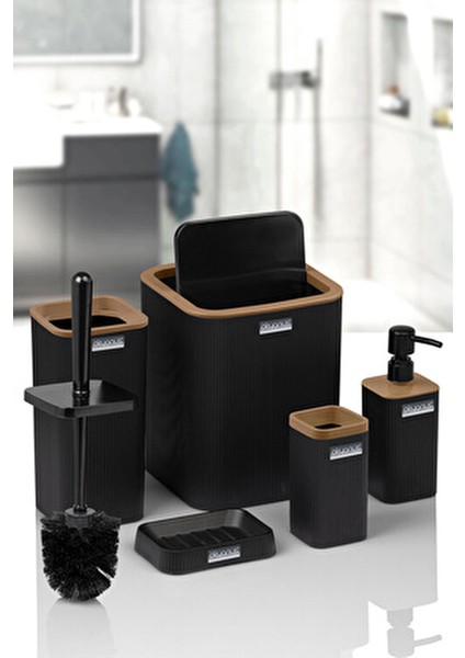 Siyah Çizgili Kare 5'li Banyo Seti Modern Stil Suya Dayanıklı Malzeme ile indirimleri