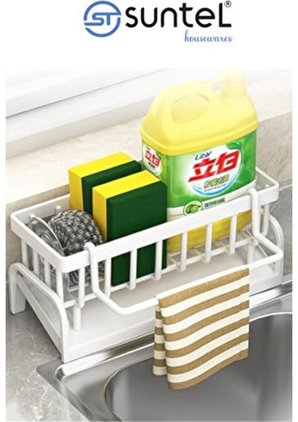 Tezgah Üstü Sıvı Sabunluk ve Süngerlik Organizer Modern Tasarımda Paslanmaz Metal