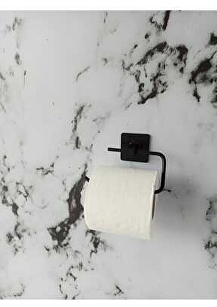 Banyo Kare Siyah Yapışkanlı Kapaklı Tuvalet Kağıtlığı Wc Kağıtlık Modern Stil ve Kolay Temizlik
