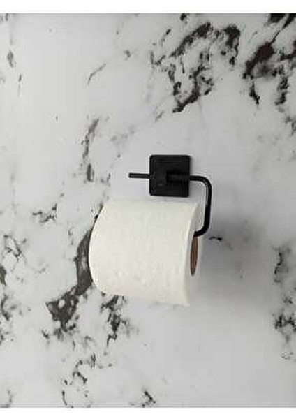 Banyo Kare Siyah Yapışkanlı Kapaklı Tuvalet Kağıtlığı Wc Kağıtlık Modern Stil ve Kolay Temizlik
