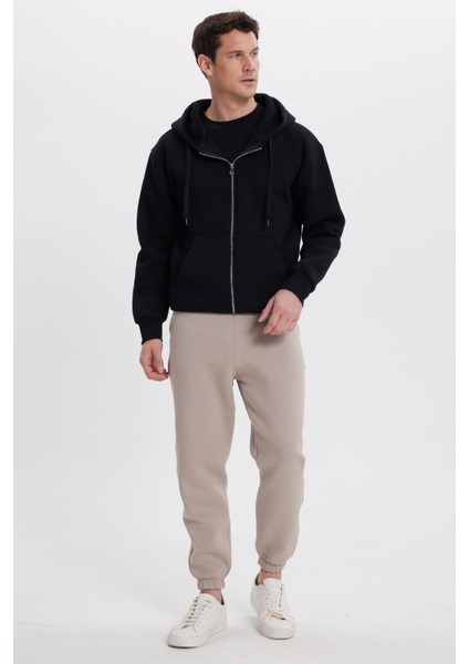 Unisex Relax Fit Rahat Kesim Şardonlu 3 Cepli Lastikli Jogger Paça Bej Eşofman Altı fiyatları