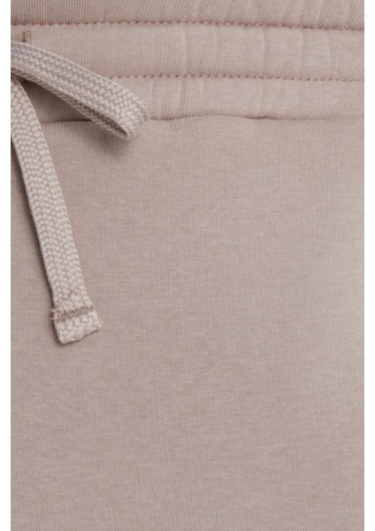 Unisex Relax Fit Rahat Kesim Şardonlu 3 Cepli Lastikli Jogger Paça Bej Eşofman Altı