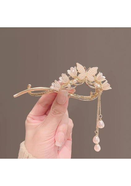 Antik Stil Mizaç Çiçek Inci Püskül Şakayık Çiçek Büküm Klip Gelişmiş Anlamda Yay Çan Orkide Çiçek Saç Tokası Bahar Klip (Yurt Dışından)