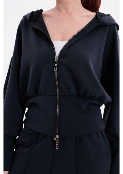 Ekstra Yumuşak Kumaş Kapüşonlu Kordonlu Fermuarlı Geniş Paçalı Şık Günlük Antrasit Takım indirimleri