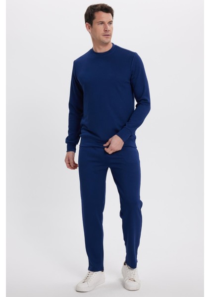 Erkek Slim Fit Dar Kesim Beli Bağcıklı 3 Cepli Geniş Paça Lacivert Eşofman Altı fiyatları