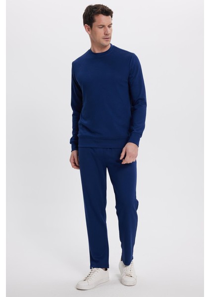 Erkek Slim Fit Dar Kesim Beli Bağcıklı 3 Cepli Geniş Paça Lacivert Eşofman Altı indirimleri