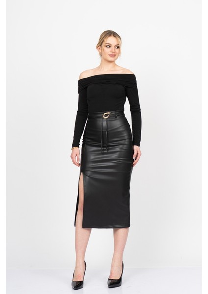 Adela Deri Yırtmaçlı Uzun Etek 6828