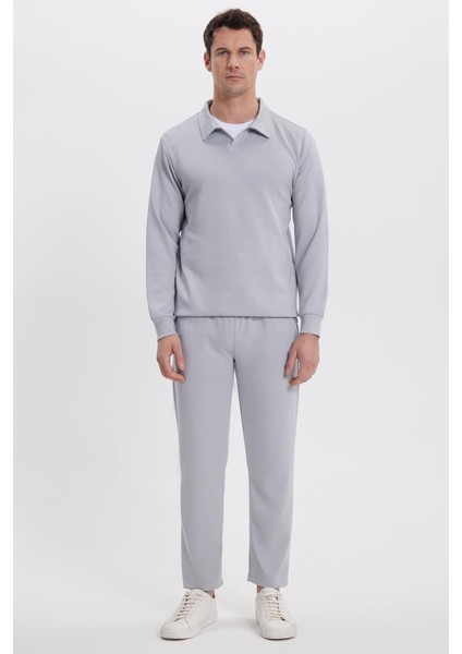 Erkek Slim Fit Dar Kesim Beli Bağcıklı 3 Cepli Geniş Paça Gri Eşofman Altı fiyatları