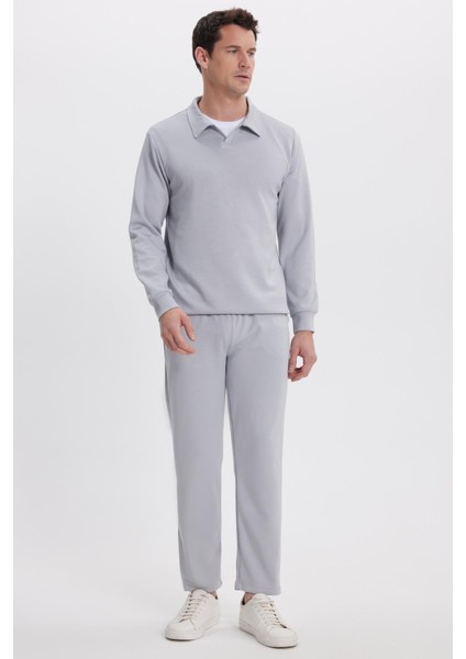 Erkek Slim Fit Dar Kesim Beli Bağcıklı 3 Cepli Geniş Paça Gri Eşofman Altı indirimleri