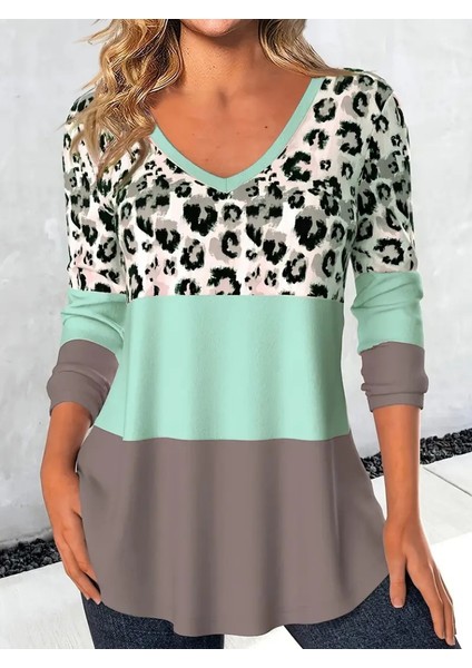 Cottonlab Kadın Uzun Kollu V Yakalı Leopar Baskılı Şardonlu Dalgıç Bluz modelleri