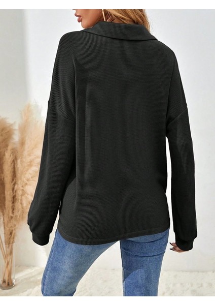 Cottonlab Kadın Uzun Kollu Yakalı Düğmeli Salaş Waffle Bluz indirimleri