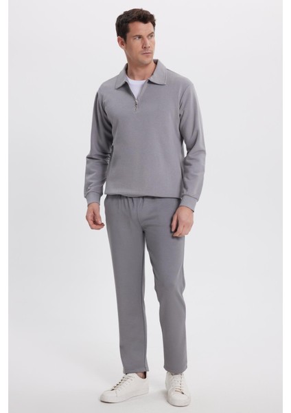 Erkek Slim Fit Dar Kesim Beli Bağcıklı 3 Cepli Geniş Paça Açık Füme Eşofman Altı indirimleri