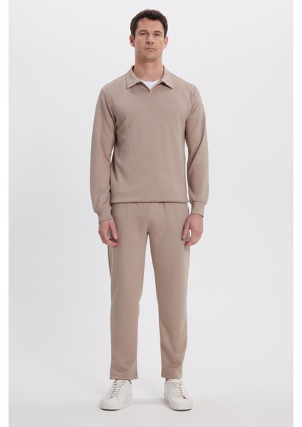 Erkek Slim Fit Dar Kesim Beli Bağcıklı 3 Cepli Geniş Paça Koyu Vizon Eşofman Altı fırsatları