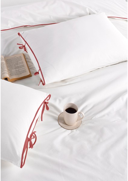 Elite Biyeli %100 Pamuk Nevresim Takımı Çift Kişilik Ekru Bordo 200X220CM fırsatları