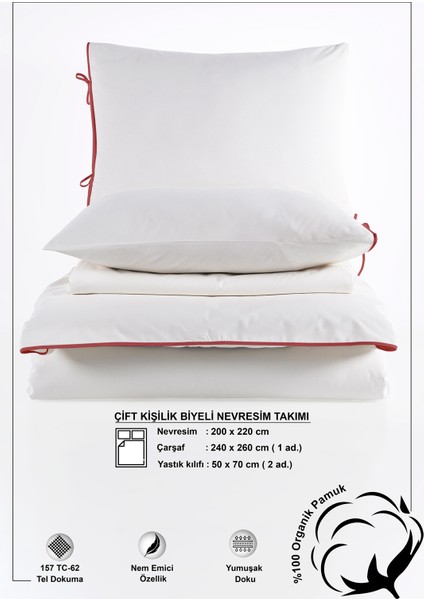 Elite Biyeli %100 Pamuk Nevresim Takımı Çift Kişilik Ekru Bordo 200X220CM