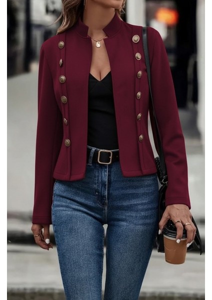 Cottonlab Kadın Uzun Kollu Hakim Yaka Yanlardan Düğmeli Kısa Süet Ceket modelleri