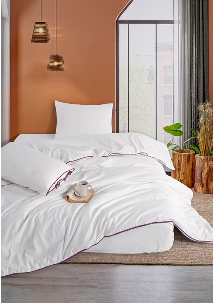 Elite Biyeli %100 Pamuk Nevresim Takımı Çift Kişilik Ekru Mor 200X220CM fiyatları