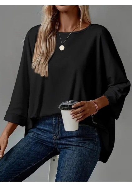 Cottonlab Kadın Truvakar Kollu Bisiklet Yaka Viskon Bluz