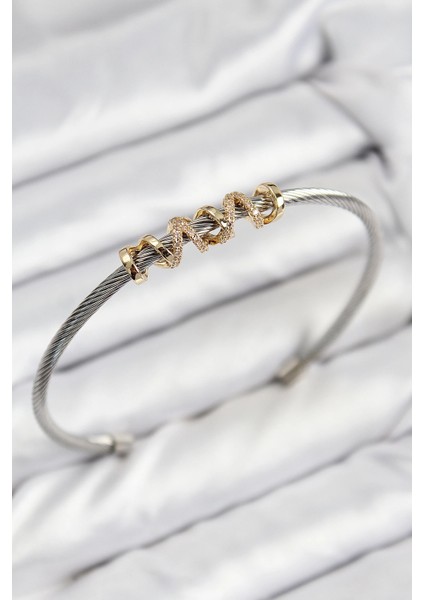 316L Çelik Zirkon Taşlı Model Gold ve Gümüş Renk Kadın Bileklik