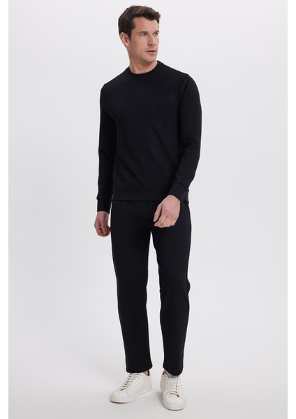 Erkek Slim Fit Dar Kesim Beli Bağcıklı 3 Cepli Geniş Paça Siyah Eşofman Altı fiyatları