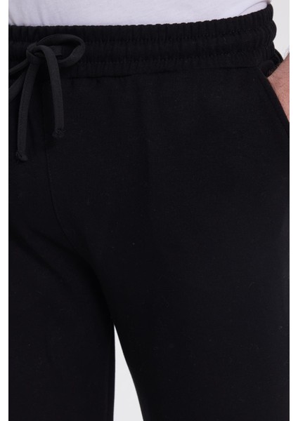 Erkek Slim Fit Dar Kesim Beli Bağcıklı 3 Cepli Geniş Paça Siyah Eşofman Altı modelleri