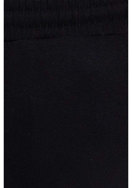 Erkek Slim Fit Dar Kesim Beli Bağcıklı 3 Cepli Geniş Paça Siyah Eşofman Altı